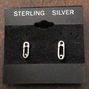 Safety Pin sterling silver studded earrings